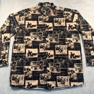 Vintage Bit & Bridle Button Down Shirt Men XLT Horses Western All Over Print AOP